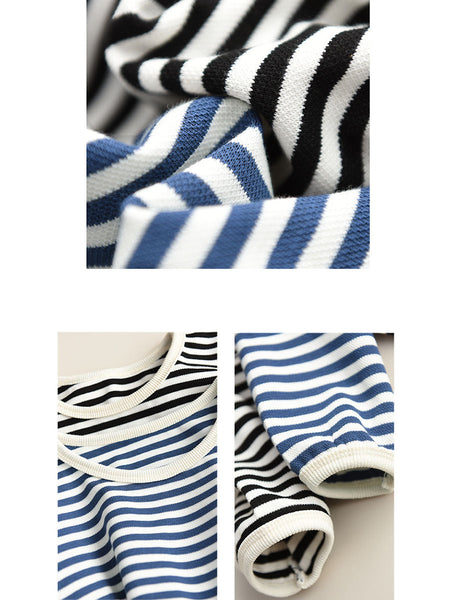 Women Casual Autumn Stripe O-Neck Cotton Blouse AX1035 Genistyle Shop