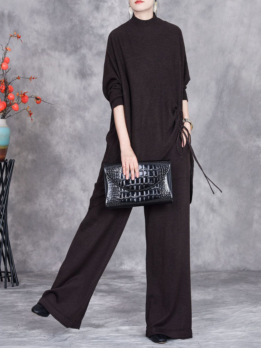 Women Autumn Artsy Solid Half Turtleneck Strap Knit Suits AX1037 Genistyle Shop