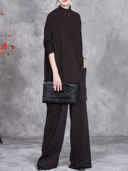 Women Autumn Artsy Solid Half Turtleneck Strap Knit Suits AX1037 Genistyle Shop