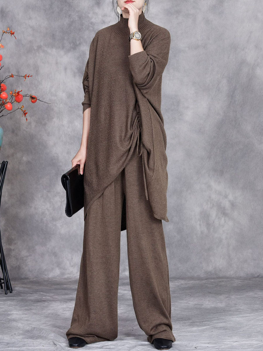Women Autumn Artsy Solid Half Turtleneck Strap Knit Suits AX1037 Genistyle Shop