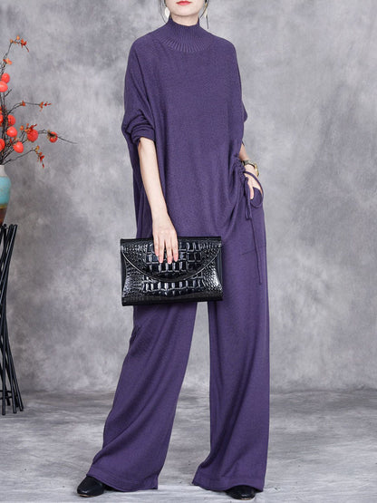 Women Autumn Artsy Solid Half Turtleneck Strap Knit Suits AX1037 Genistyle Shop