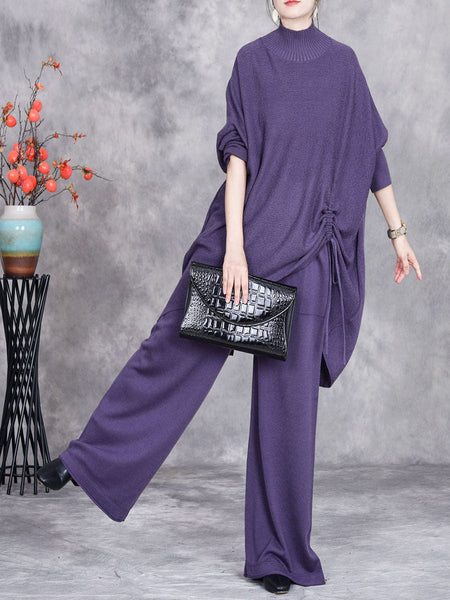 Women Autumn Artsy Solid Half Turtleneck Strap Knit Suits AX1037 Genistyle Shop