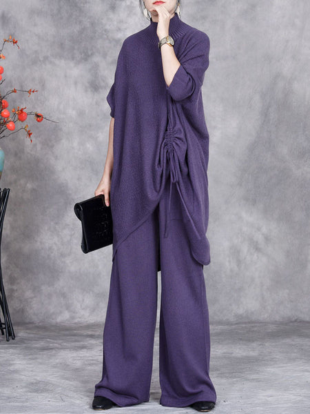 Women Autumn Artsy Solid Half Turtleneck Strap Knit Suits AX1037 Genistyle Shop