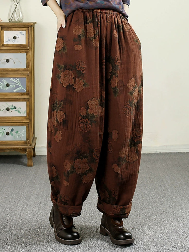 Women Autumn Vintage Flower Cotton Harem Pants AX1024 Genistyle Shop