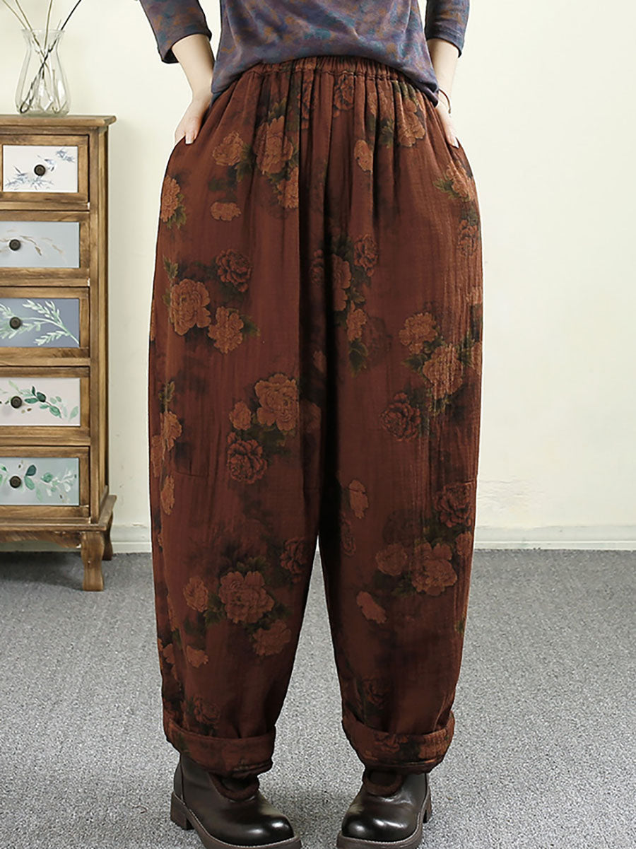 Women Autumn Vintage Flower Cotton Harem Pants AX1024 Genistyle Shop