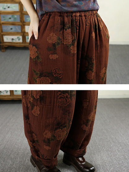 Women Autumn Vintage Flower Cotton Harem Pants AX1024 Genistyle Shop