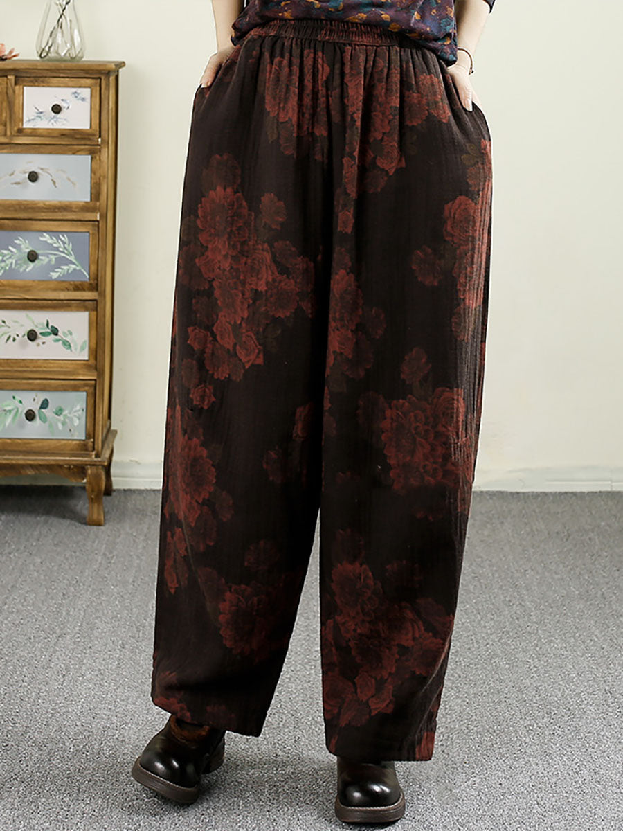 Women Autumn Vintage Flower Cotton Harem Pants AX1024 Genistyle Shop