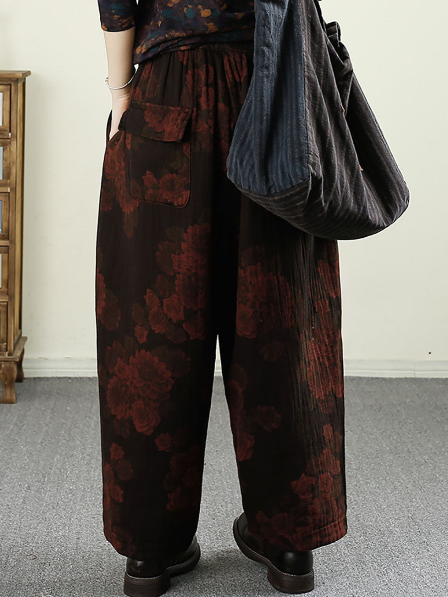 Women Autumn Vintage Flower Cotton Harem Pants AX1024 Genistyle Shop