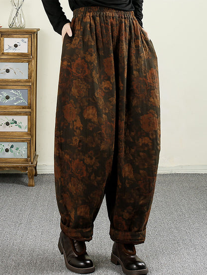 Women Autumn Vintage Flower Cotton Harem Pants AX1024 Genistyle Shop