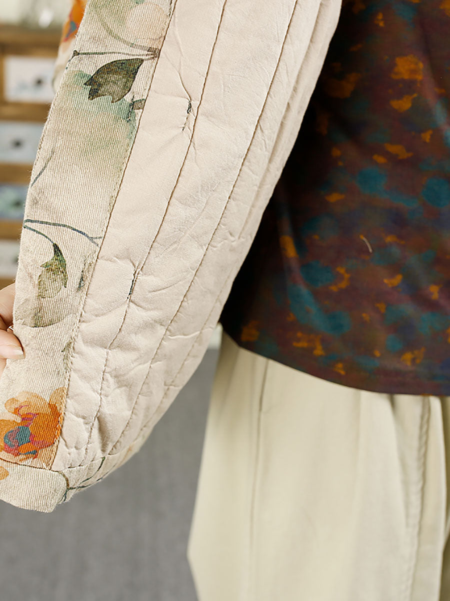 Women Ethnic Autumn Flower Cotton Stand Collar Coat AX1042 Genistyle Shop