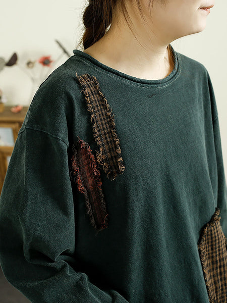 Women Casual Autumn Patchwork O-Neck Cotton Sweatshirt AX1041 Genistyle Shop