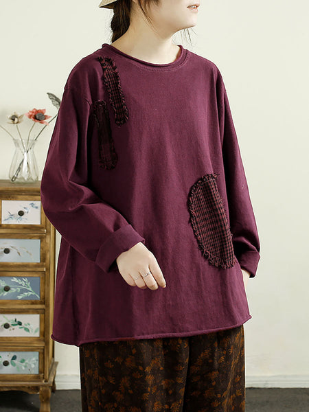 Women Casual Autumn Patchwork O-Neck Cotton Sweatshirt AX1041 Genistyle Shop