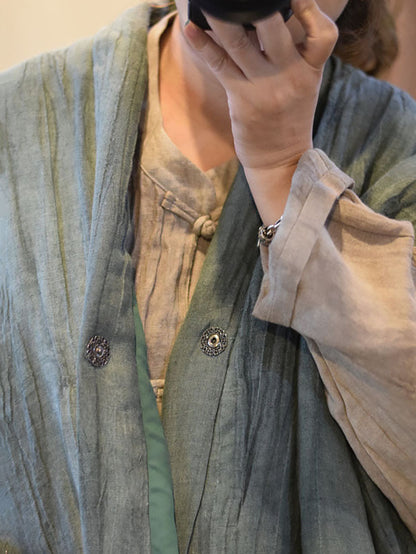 Women Ethnic Tie-dye V-Neck Linen Padded Vest Coat AV1018 Genistyle Shop