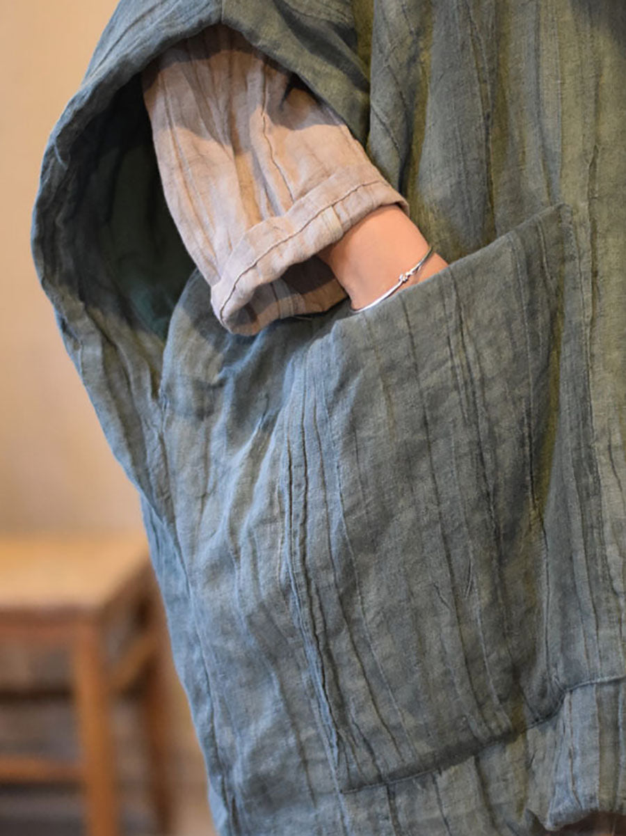 Women Ethnic Tie-dye V-Neck Linen Padded Vest Coat AV1018 Genistyle Shop