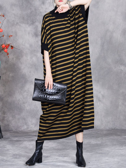 Women Autumn Stripe Short Sleeve Half Turtleneck Knit Dress AV1012 Genistyle Shop