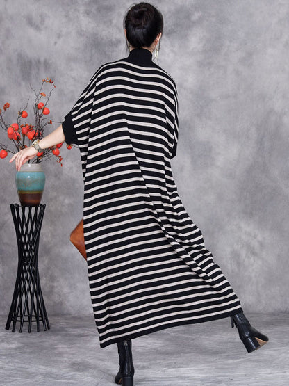 Women Autumn Stripe Short Sleeve Half Turtleneck Knit Dress AV1012 Genistyle Shop