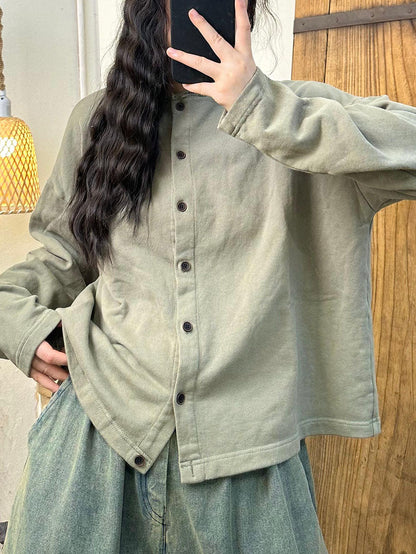 Women Casual Autumn Solid O-Neck Button Cotton Blouse AV1015 Genistyle Shop