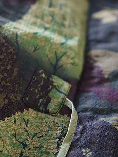 Women Ethnic Autumn Print Strap Cotton Padded Coat WG020 BK