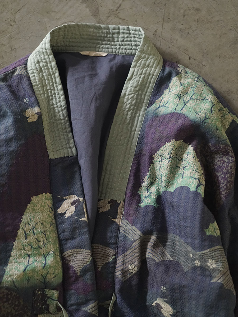 Women Ethnic Autumn Print Strap Cotton Padded Coat WG020 BK