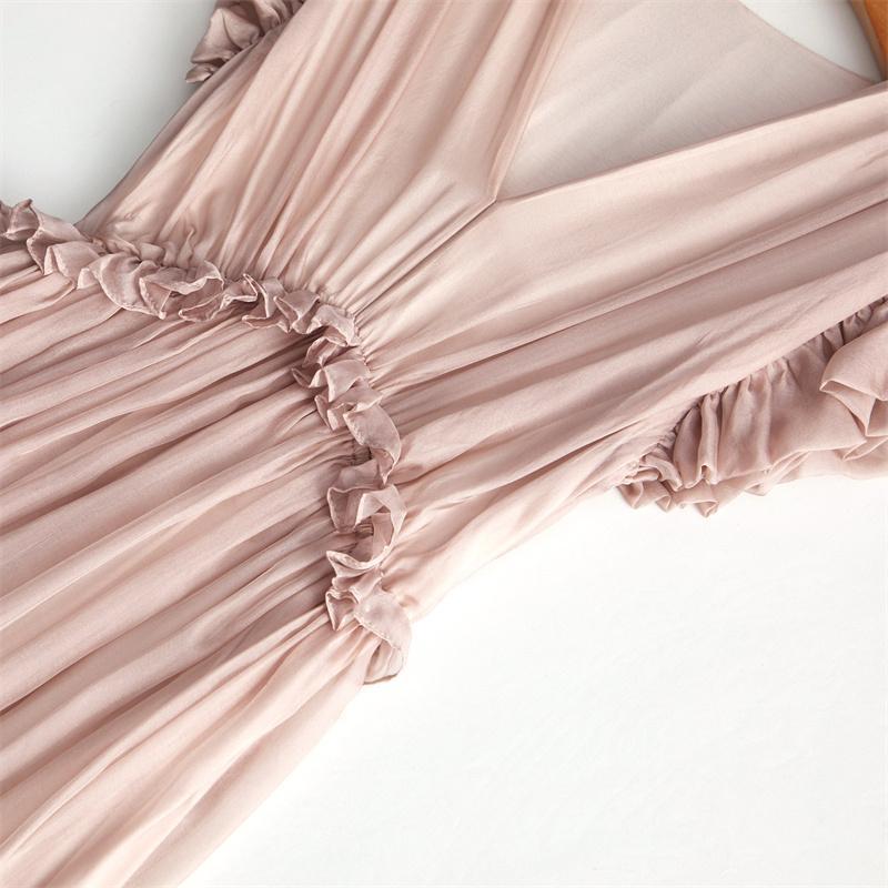 Fine White V Neck Wrinkled Patchwork Chiffon Dresses Butterfly Sleeve EE031 shopify