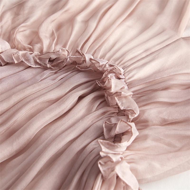 Fine White V Neck Wrinkled Patchwork Chiffon Dresses Butterfly Sleeve EE031 shopify