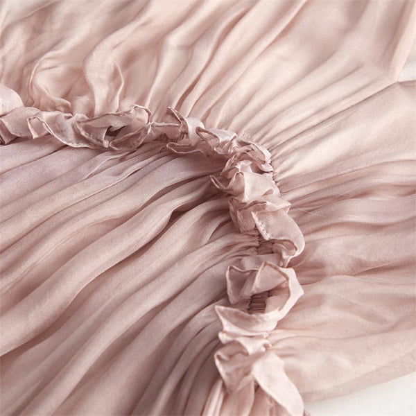 Fine White V Neck Wrinkled Patchwork Chiffon Dresses Butterfly Sleeve EE031 shopify