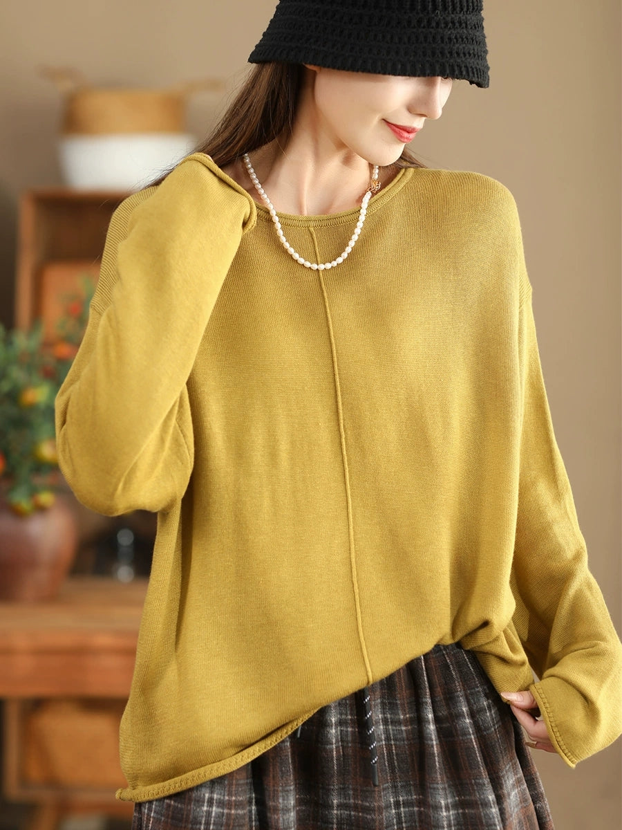 Women Solid Casual O-Neck Knit Loose Silk Blouse WG033 ZMMM