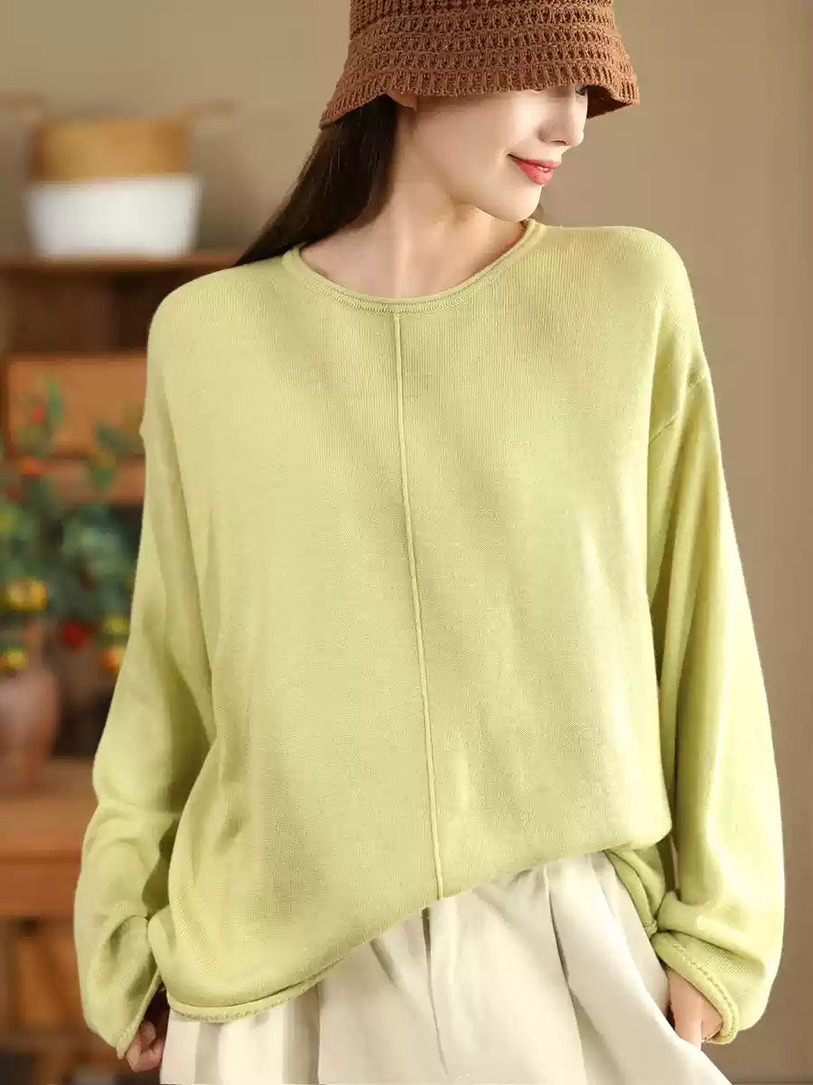 Women Solid Casual O-Neck Knit Loose Silk Blouse WG033 ZMMM