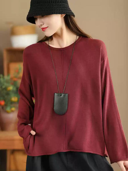 Women Solid Casual O-Neck Knit Loose Silk Blouse WG033 ZMMM