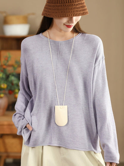 Women Solid Casual O-Neck Knit Loose Silk Blouse WG033 ZMMM