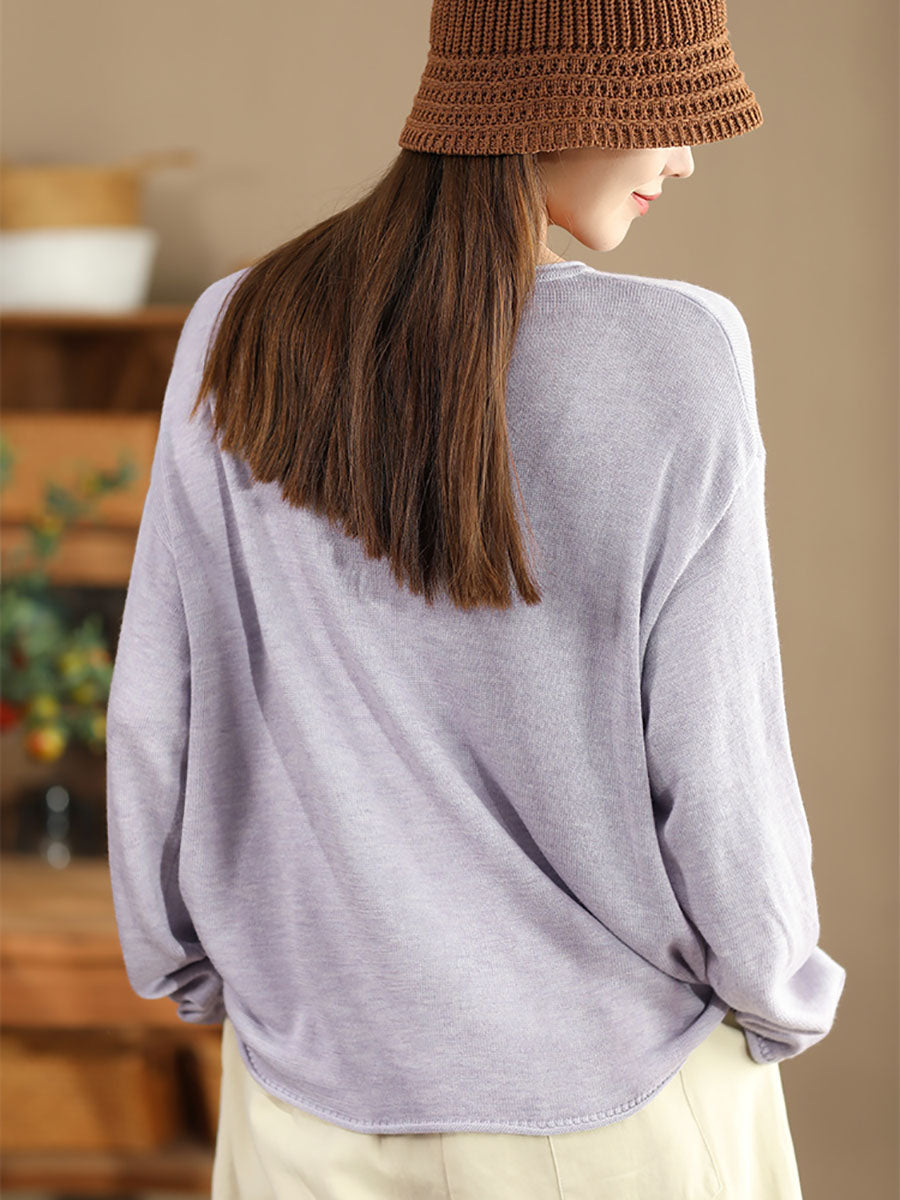 Women Solid Casual O-Neck Knit Loose Silk Blouse WG033 ZMMM