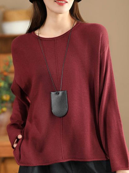 Women Solid Casual O-Neck Knit Loose Silk Blouse WG033 ZMMM