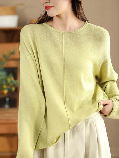 Women Solid Casual O-Neck Knit Loose Silk Blouse WG033 ZMMM