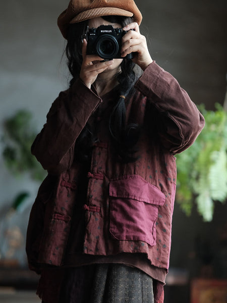 Women Autumn Patchwork Spliced Hooded 100%Linen Vest AV1028 Genistyle Shop