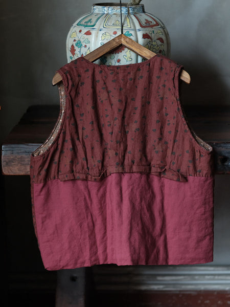 Women Autumn Patchwork Spliced Hooded 100%Linen Vest AV1028 Genistyle Shop