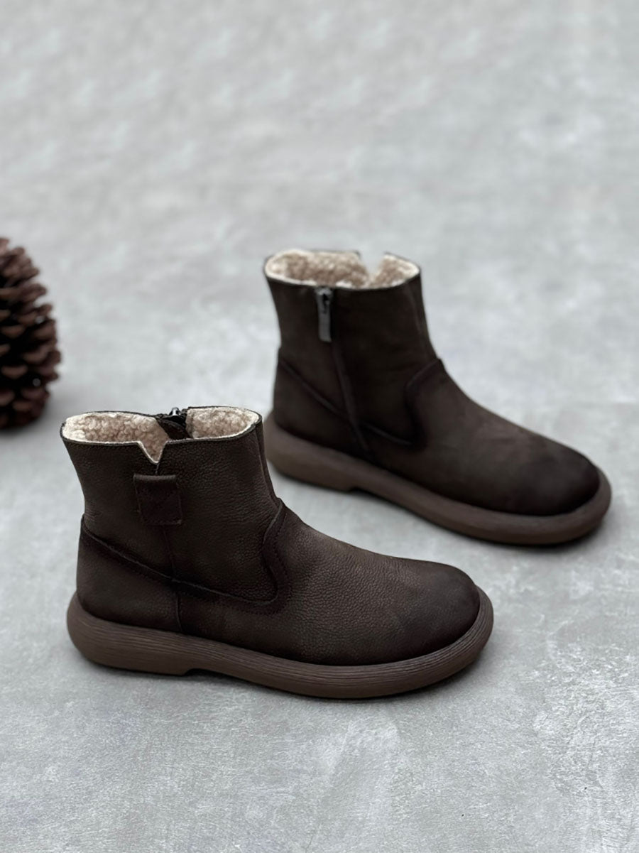 Women Winter Casual Genuine Leather Fleece-lined Warm Boots AV1042 Genistyle Shop