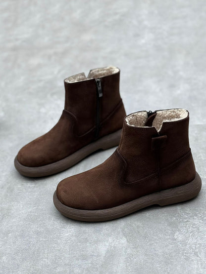 Women Winter Casual Genuine Leather Fleece-lined Warm Boots AV1042 Genistyle Shop