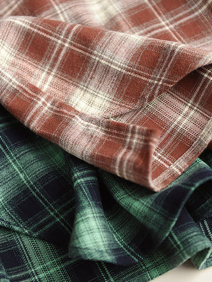 Women Ethnic Autumn Plaid Cotton Colorblock Shirt Coat AV1034 Genistyle Shop