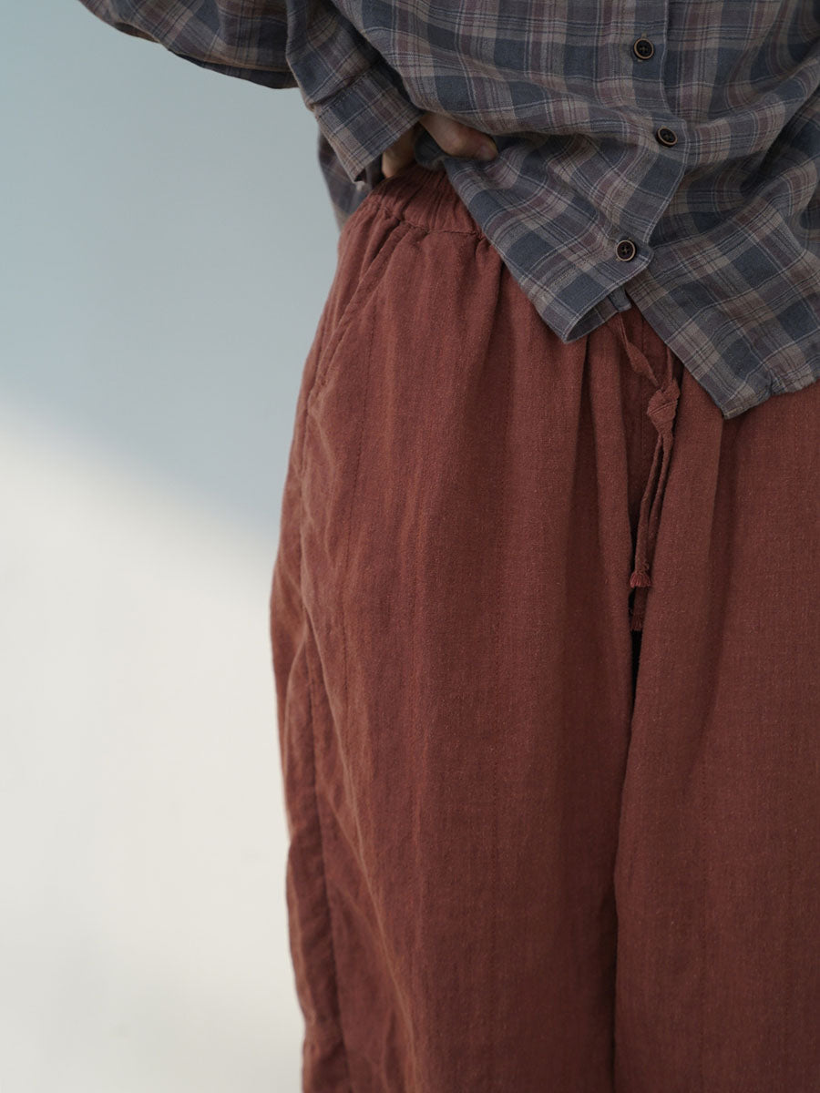Women Autumn Vintage Solid Linen Loose Pants AV1030 Genistyle Shop