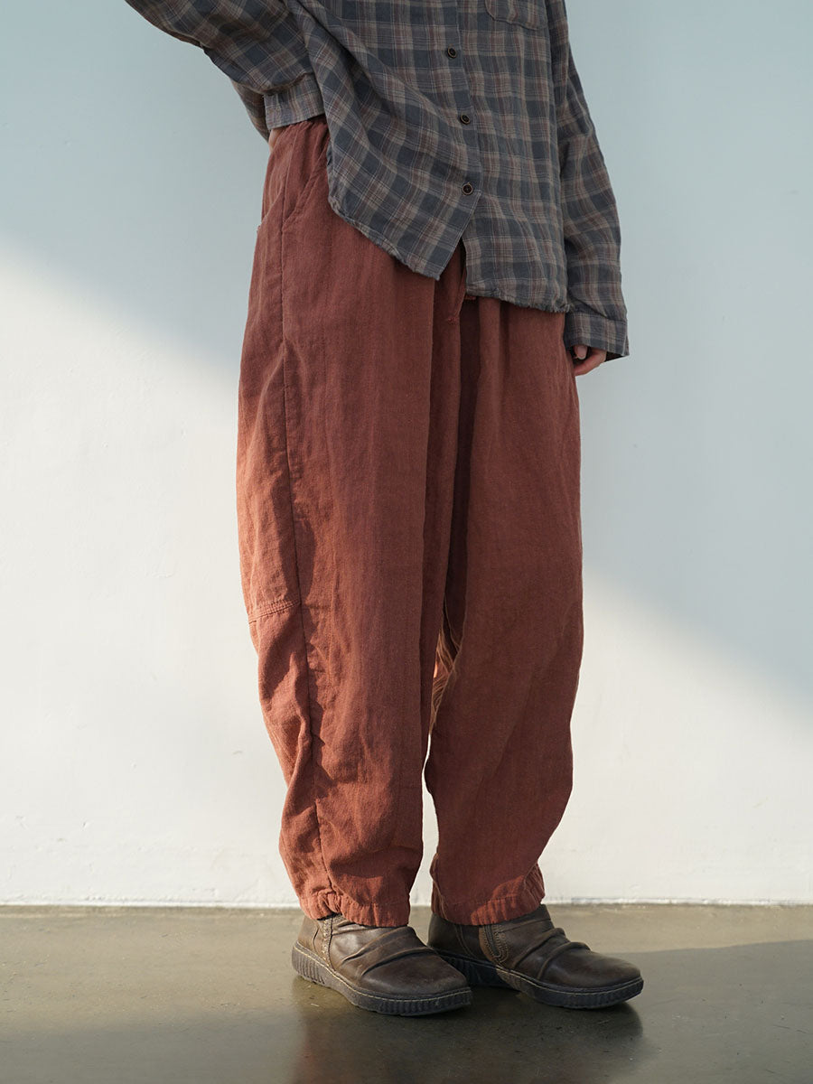 Women Autumn Vintage Solid Linen Loose Pants AV1030 Genistyle Shop