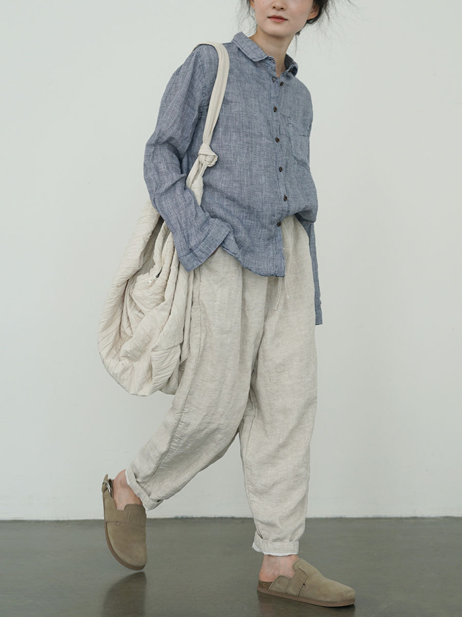 Women Autumn Vintage Solid Linen Loose Pants AV1030 Genistyle Shop