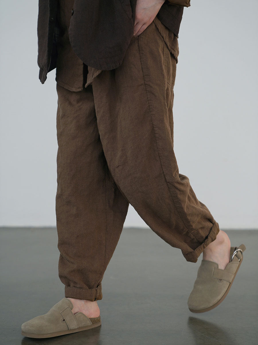 Women Autumn Vintage Solid Linen Loose Pants AV1030 Genistyle Shop