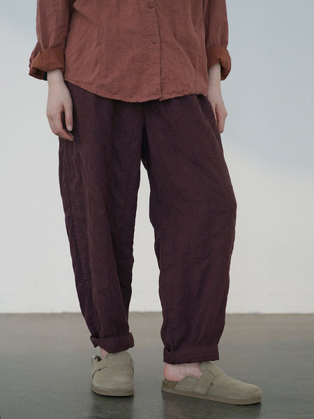 Women Autumn Vintage Solid Linen Loose Pants AV1030 Genistyle Shop