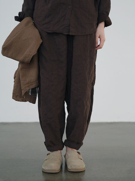 Women Autumn Vintage Solid Linen Loose Pants AV1030 Genistyle Shop