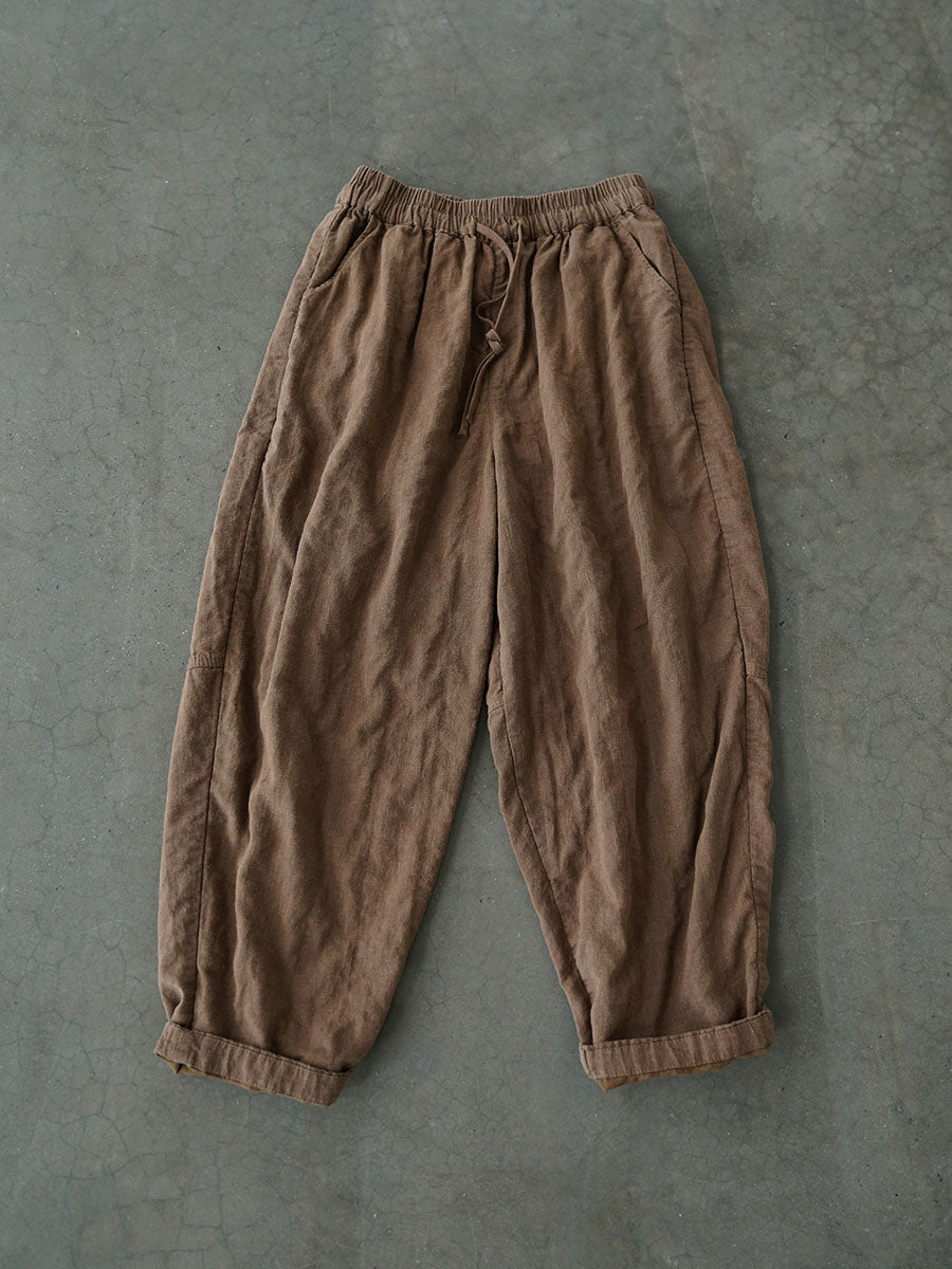 Women Autumn Vintage Solid Linen Loose Pants AV1030 Genistyle Shop