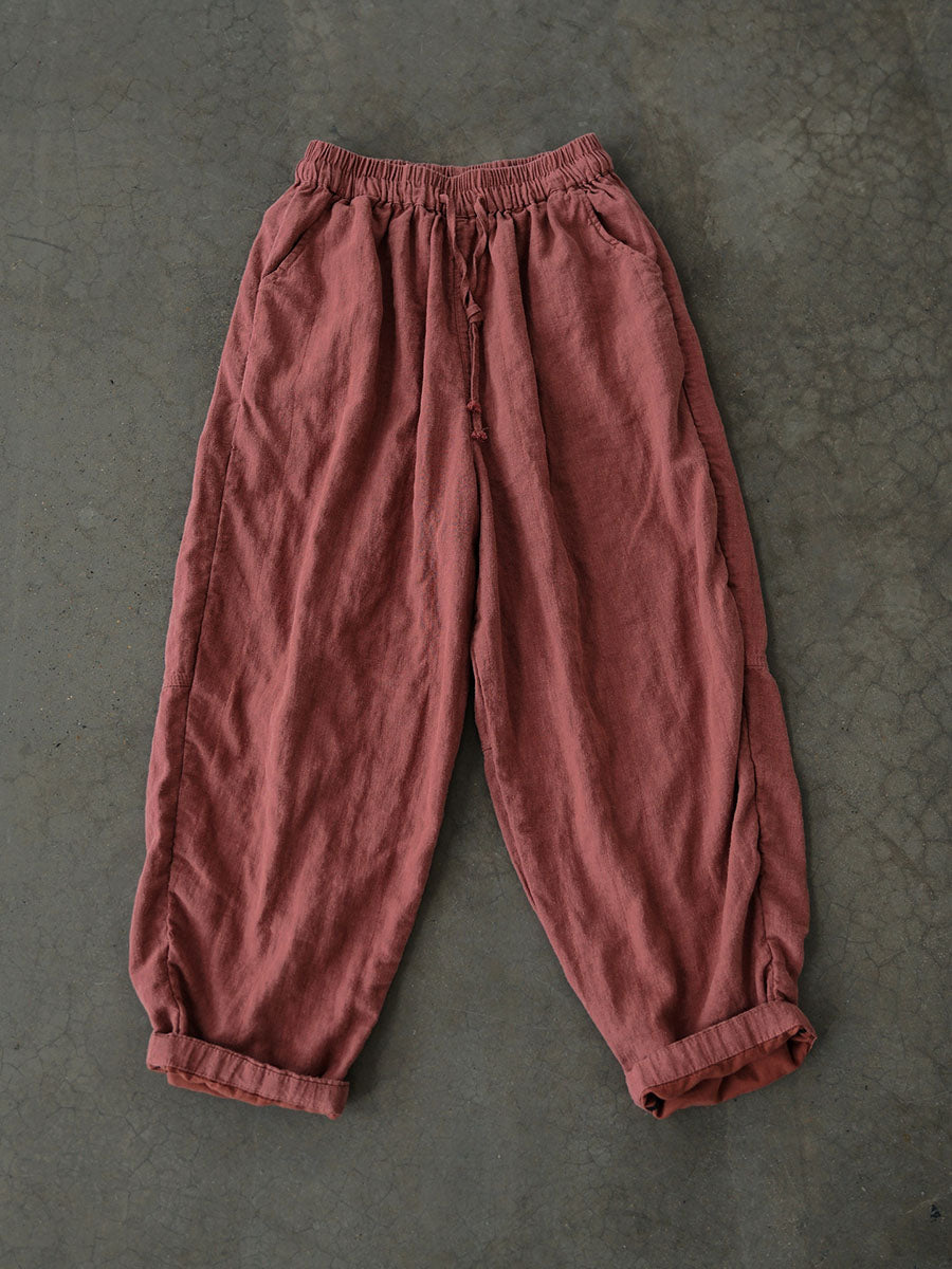 Women Autumn Vintage Solid Linen Loose Pants AV1030 Genistyle Shop