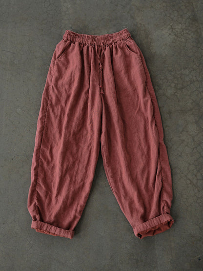 Women Autumn Vintage Solid Linen Loose Pants AV1030 Genistyle Shop