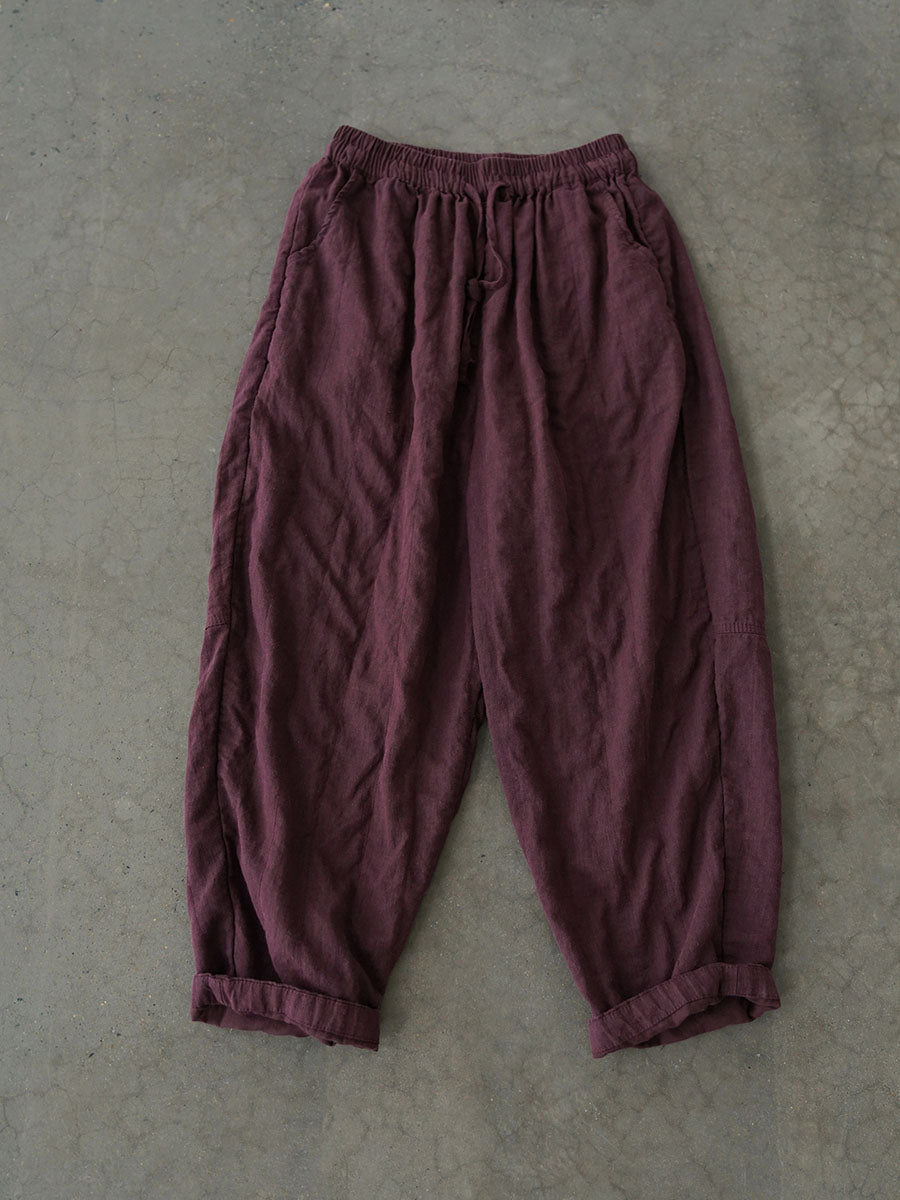 Women Autumn Vintage Solid Linen Loose Pants AV1030 Genistyle Shop