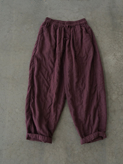 Women Autumn Vintage Solid Linen Loose Pants AV1030 Genistyle Shop