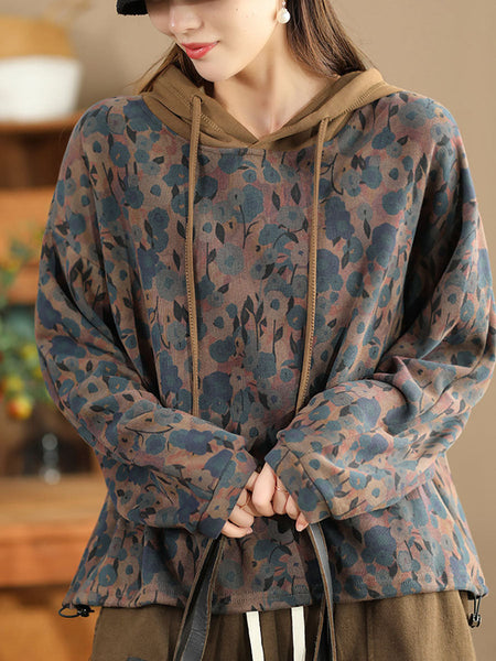 Women Casual Autumn Flower Hooded Cotton Sweatshirt WG021 ZMMM